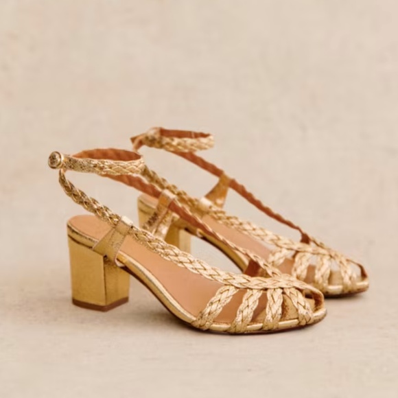 Sezane Natacha Sandals Smooth Braided Gold Size 36 US 6 - Picture 1 of 11